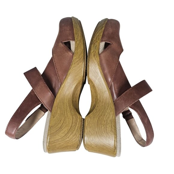 Alegria Brown Leather Cognac Slingback Clogs Mary Jane Tarah Sandal Womens 37/7 - Picture 14 of 16